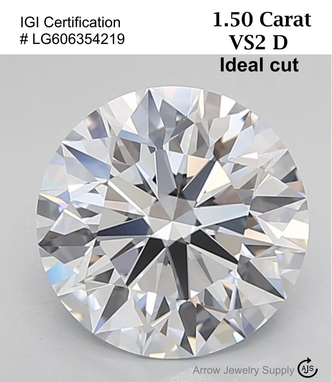 1.50 Carat Certified Lab Grown Round Loose Diamond Clarity/Color VS2 D with IGI Certification Lab Report