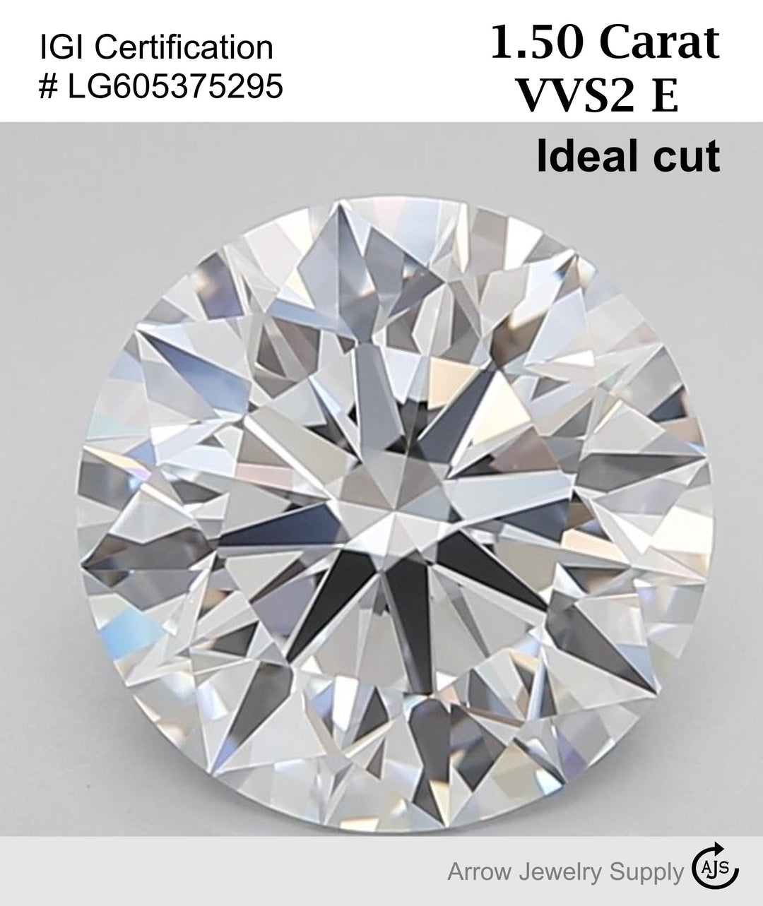 Certified 1.50 Carat Round Lab Grown Loose Diamond Clarity/Color VVS2 E - with IGI Certification