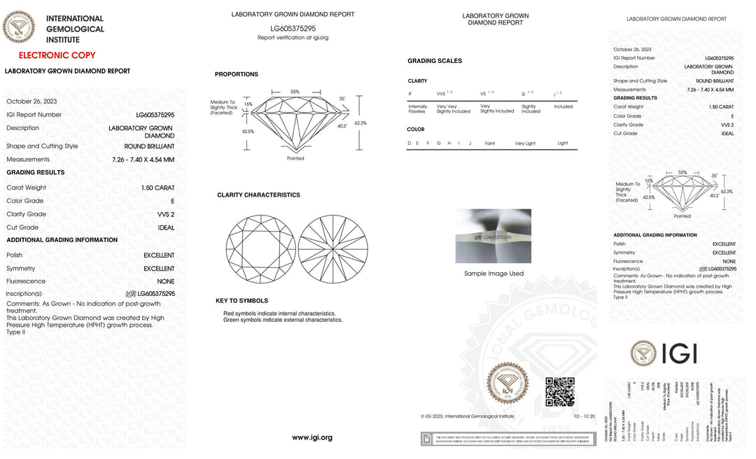 Certified 1.50 Carat Round Lab Grown Loose Diamond Clarity/Color VVS2 E - with IGI Certification