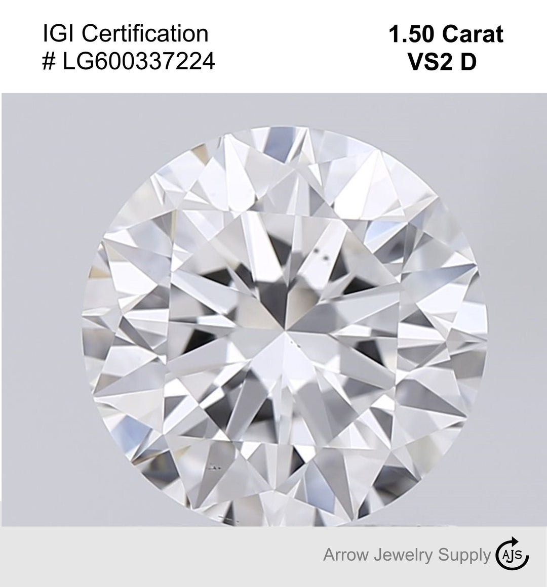 Certified 1.50 Carat Round Lab Grown Loose Diamond Clarity/Color VS2 D with IGI Certification