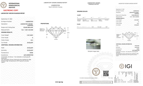 Certified 1.50 Carat Round Lab Grown Loose Diamond Clarity/Color VS2 D with IGI Certification