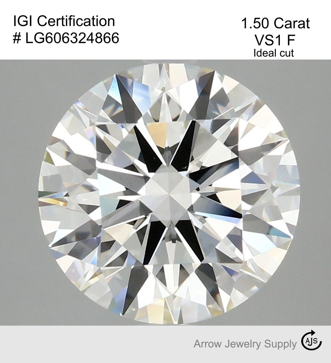 Certified 1.50 Carat Round Lab Grown Loose Diamond Clarity/Color VS1 F with IGI Certification