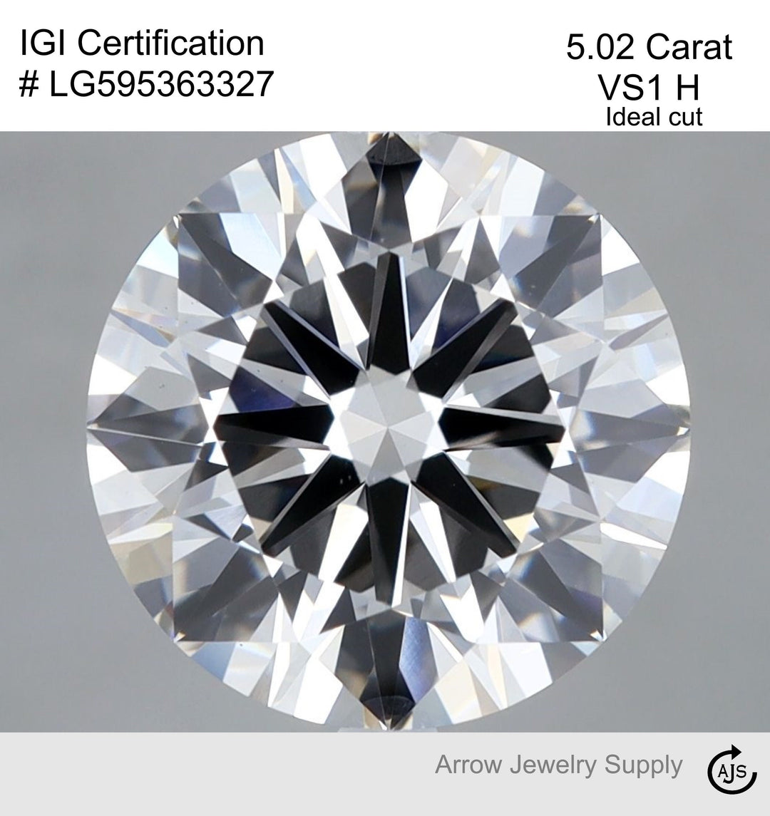 Certified 5 Carat Round Lab Grown Loose Diamond Clarity/Color VS1 H - with IGI Certification
