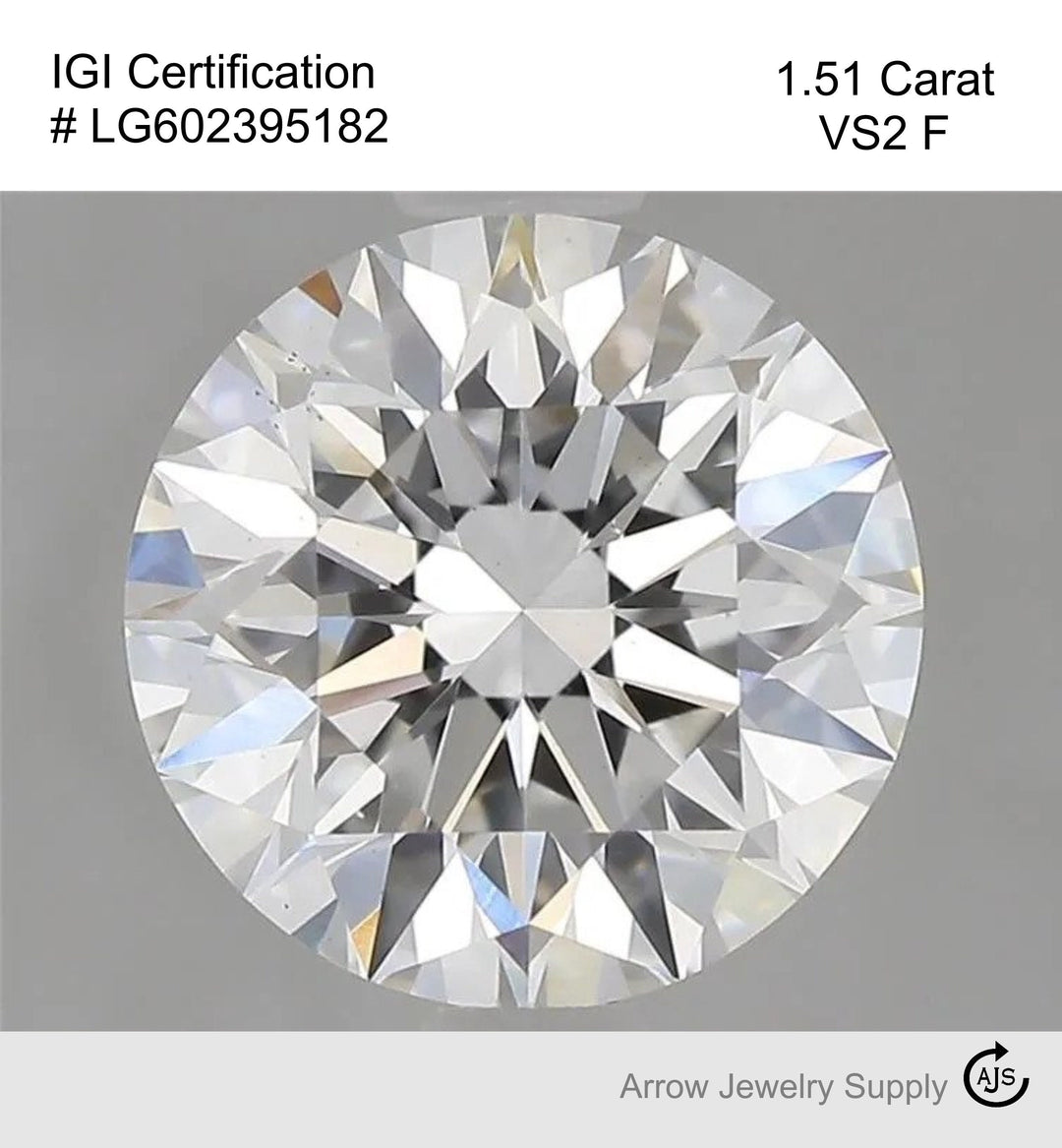 Certified 1.50 Carat Round Lab Grown Loose Diamond Clarity/Color VS2 F - with IGI Certification