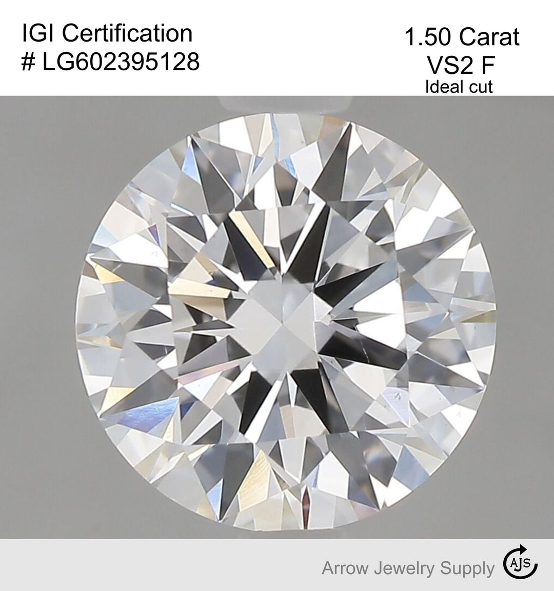 Certified 1.50 Carat Round Lab Grown Loose Diamond Clarity/Color: VS2 F with IGI Certification