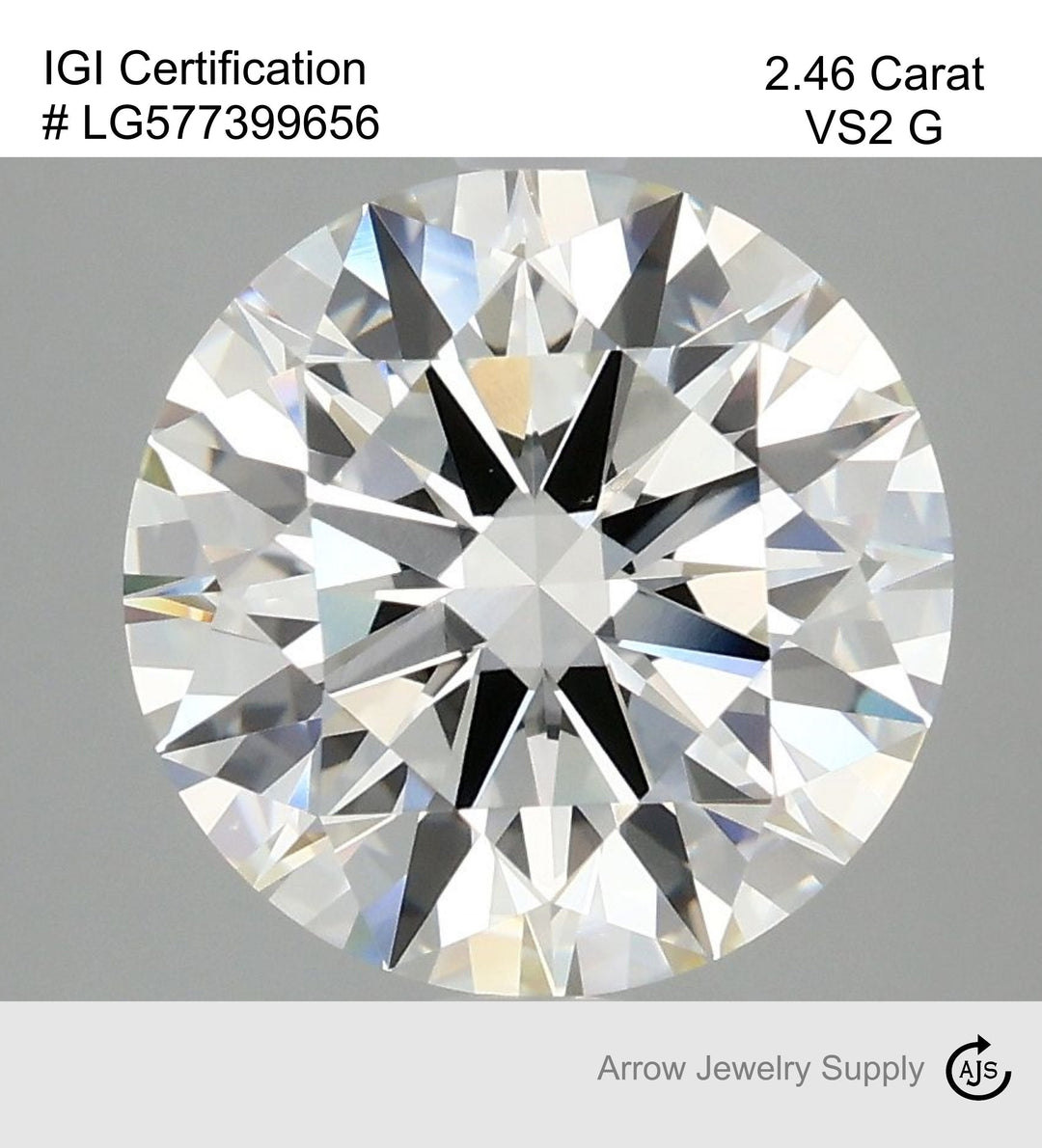 Certified 2.46 Carat Round Lab Grown Loose Diamond Color/Clarity VS2 G - with IGI Certification