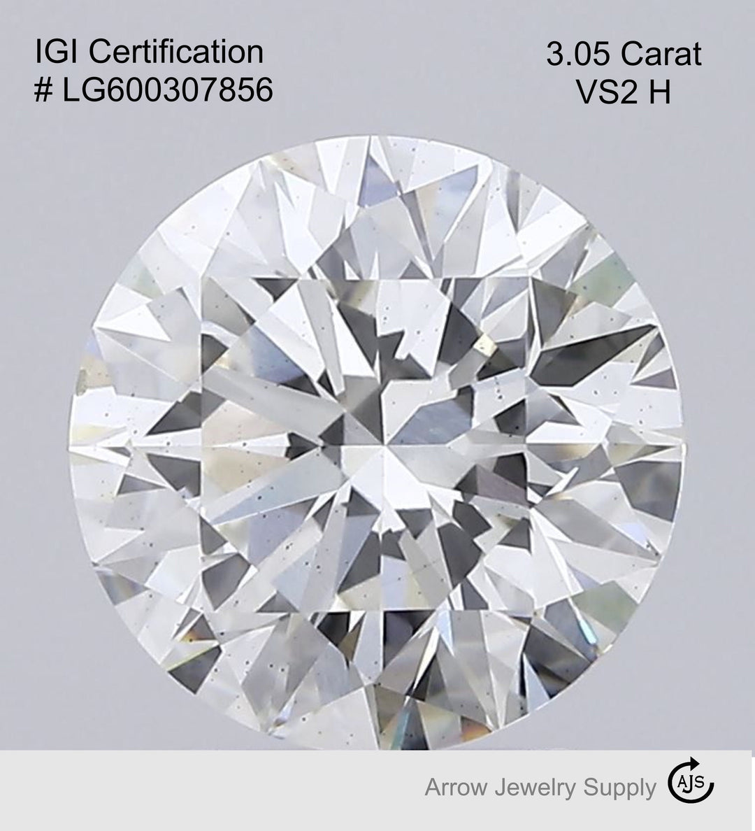 Certified 3 Carat Round Lab Grown Loose Diamond Color/Clarity VS2 H - with IGI Certification