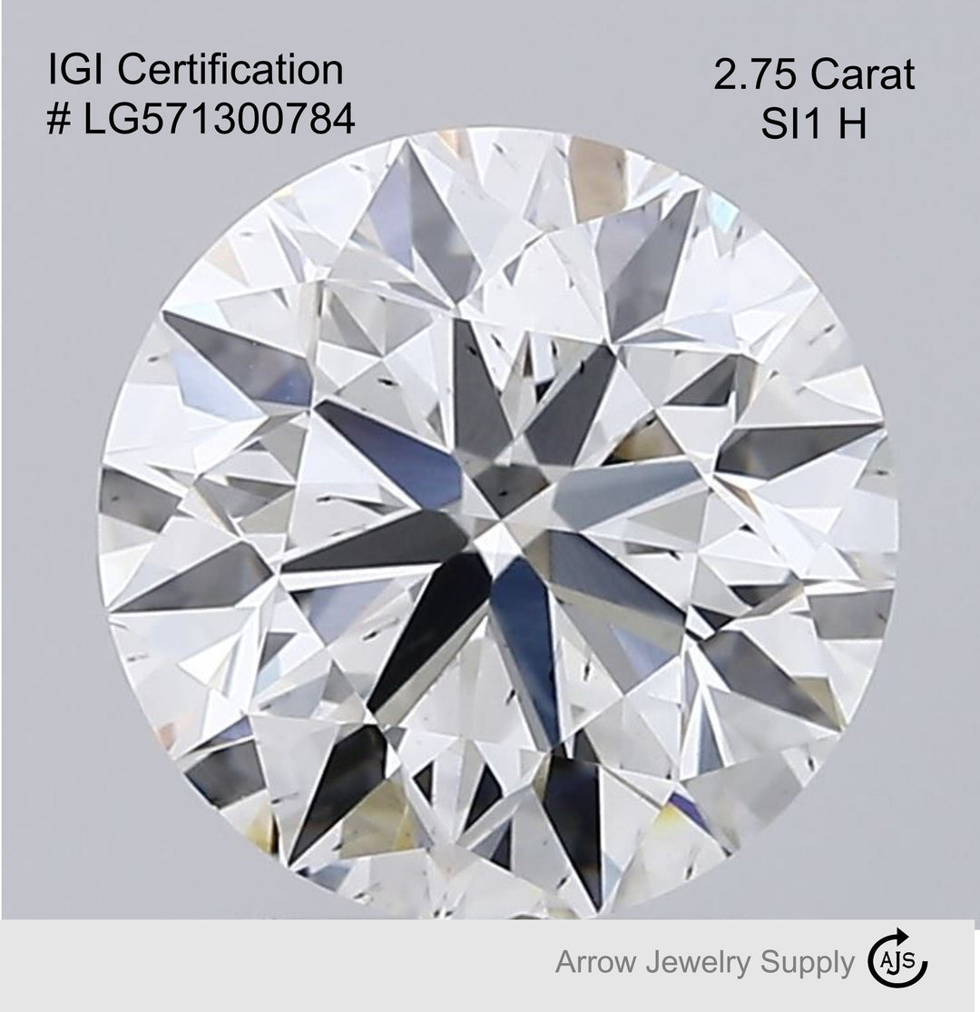 Certified 2.75 Carat Round Lab Grown Loose Diamond SI1 H - with IGI Certification