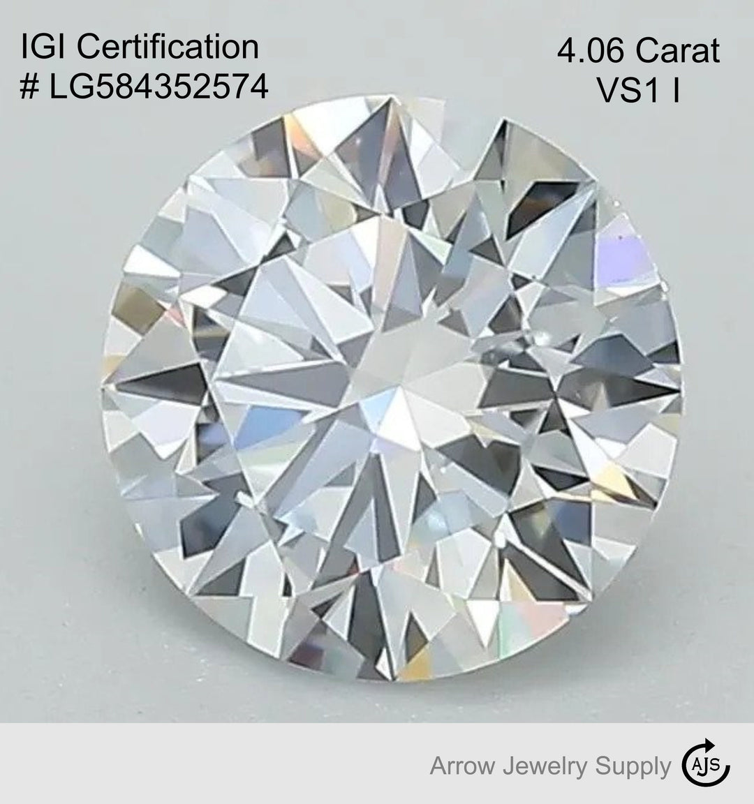 Certified 4 Carat Round Lab Grown Loose Diamond VS1 I - with IGI Certification