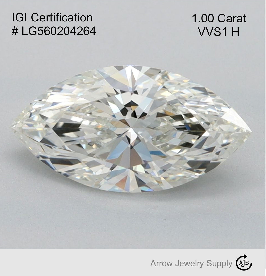 Certified 1 Carat Marquise Lab Grown Loose Diamond Clarity/Color VVS1 H - with IGI Certification