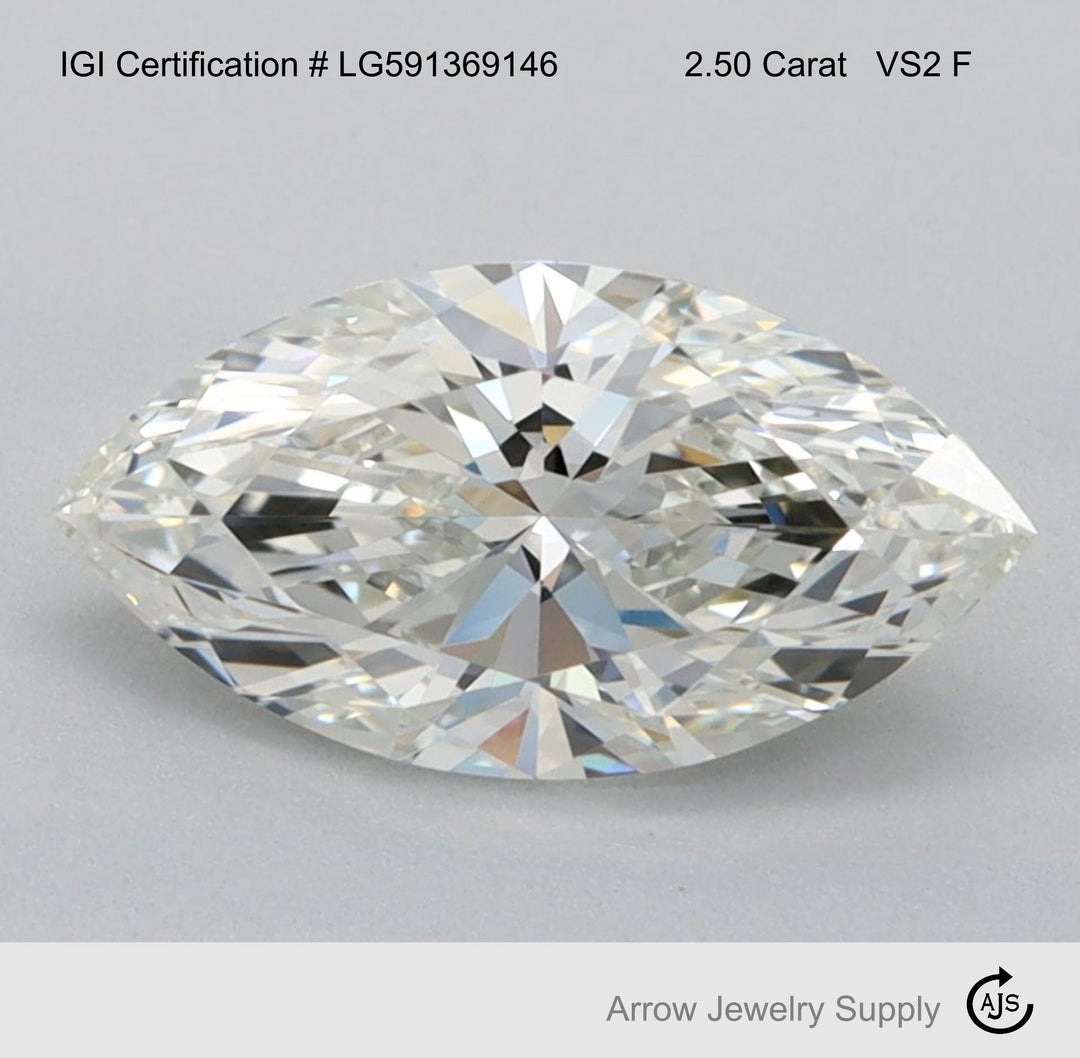 2.50 Carat Certified Lab Grown Marquise Loose Diamond - VVS2 F with IGI Certification