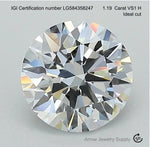 Load image into Gallery viewer, Certified 1.19 Carat Round Loose Lab Grown Diamond VS1 H Ideal Cut with IGI Certification Lab Report Certificate
