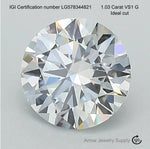 Load image into Gallery viewer, Certified 1 Carat Round Loose Lab Grown Diamond VS1 G Ideal Cut with IGI Certification Lab Report Certificate

