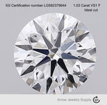 Load image into Gallery viewer, 1 Carat Certified Lab Grown Round Loose Diamond VS1 F Ideal cut with IGI Certification Lab Report

