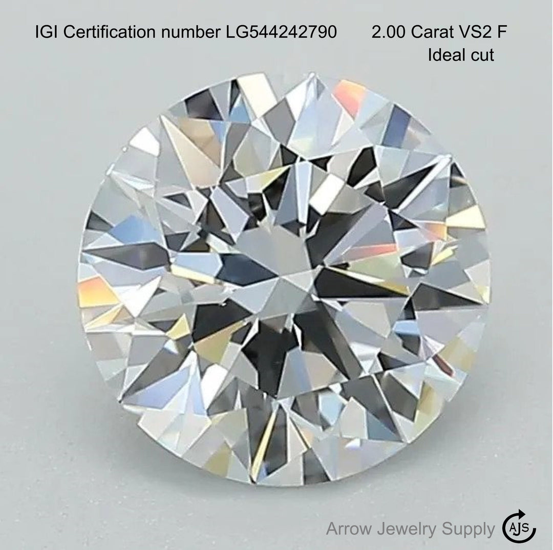 2 Carat Certified Lab Grown Round Loose Diamond VS2 F with IGI Certification Report Papers