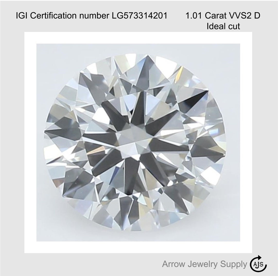 1 Carat Certified Lab Created Round Diamond VVS2 D Ideal cut - with IGI Certification Report Papers