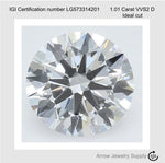 Load image into Gallery viewer, 1 Carat Certified Lab Created Round Diamond VVS2 D Ideal cut - with IGI Certification Report Papers
