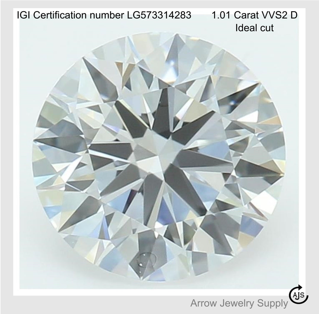 1 Carat Certified Round Loose Diamond Lab Grown - Grade: VVS2 D Ideal cut - with IGI Certification Report Papers -