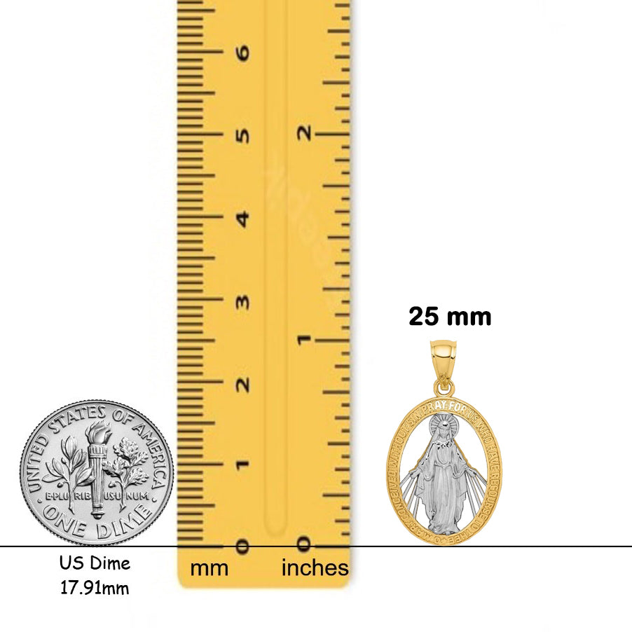 Miraculous Medal Pendant in 14K Gold and Rhodium - with Chain Options