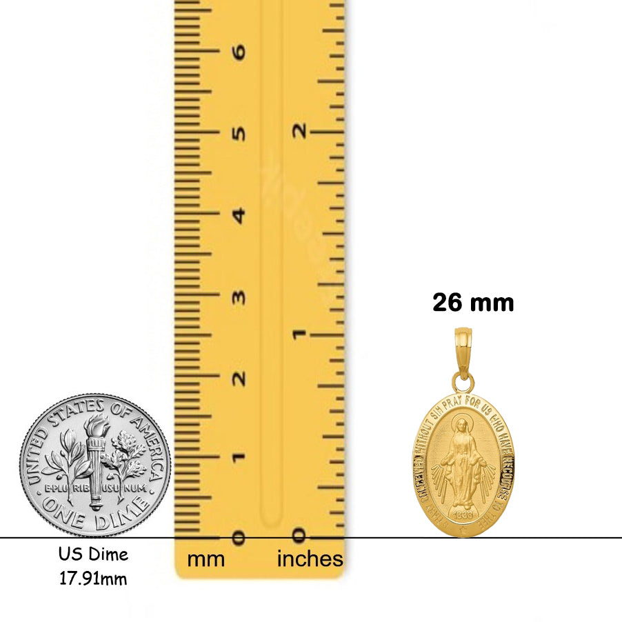 Solid 14K Oval Miraculous Medal Pendant - with Chain Options