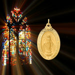 Load image into Gallery viewer, Solid 14K Oval Miraculous Medal Pendant - with Chain Options
