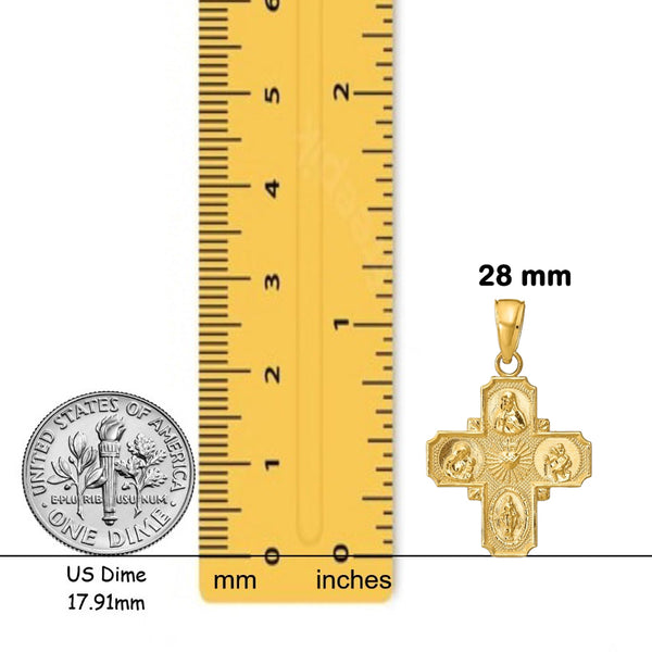 4 Way Medal Cross - I Am A Catholic - Pendant Charm in Solid 14K Gold - with Chain Options