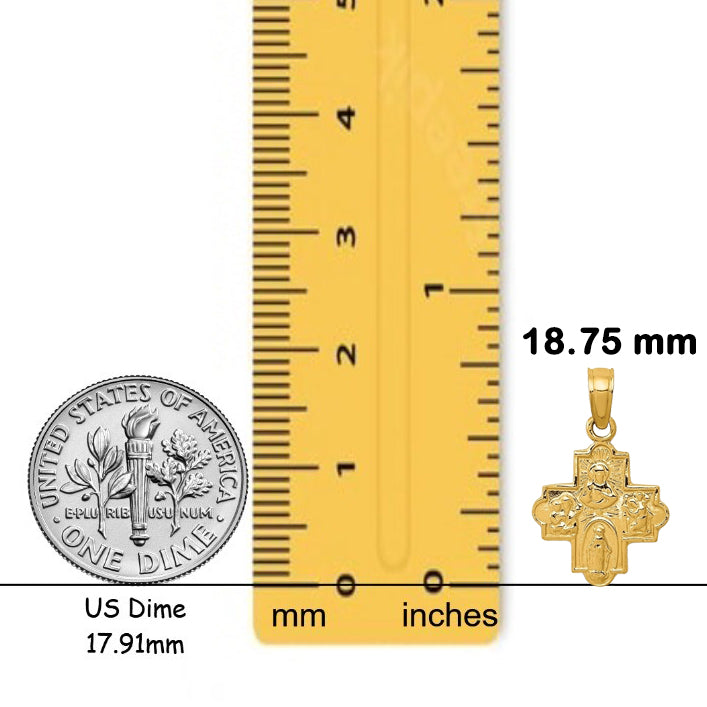4 Way Medal Cross - I Am A Catholic - Pendant Charm in Solid 14K Gold - with Chain Options