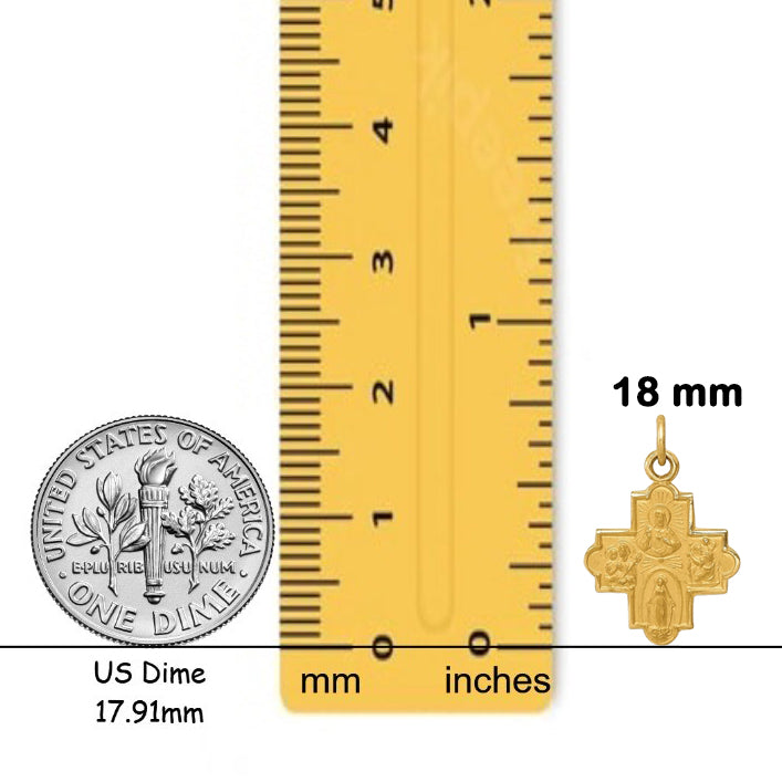 4 Way Medal Cross - I Am A Catholic - Pendant Charm in Solid 14K Gold - with Chain Options