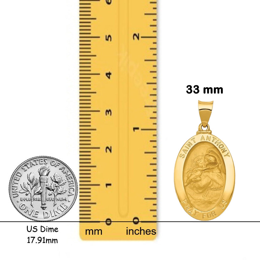 Saint Anthony Oval 14K Gold Medal Pendant in Yellow or White Gold with Free Engraving - with Chain Options