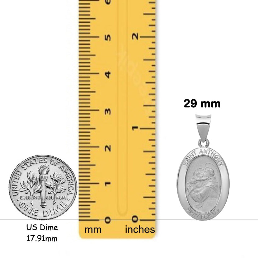 Saint Anthony Oval 14K Gold Medal Pendant in Yellow or White Gold with Free Engraving - with Chain Options
