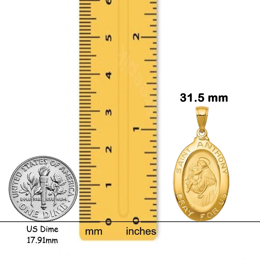 Saint Anthony Oval 14K Gold Medal Pendant in Yellow or White Gold with Free Engraving - with Chain Options