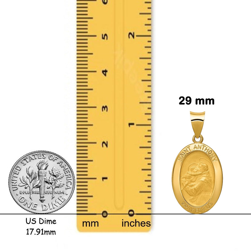 Saint Anthony Oval 14K Gold Medal Pendant in Yellow or White Gold with Free Engraving - with Chain Options