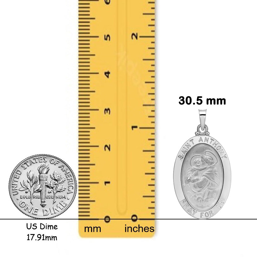Saint Anthony Oval 14K Gold Medal Pendant in Yellow or White Gold with Free Engraving - with Chain Options