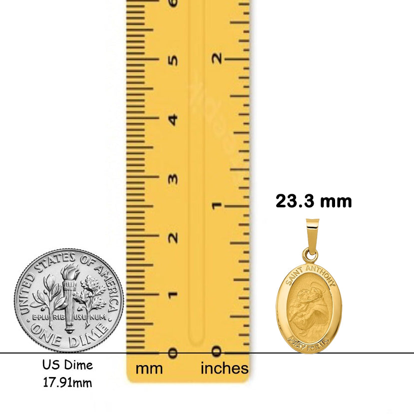 Saint Anthony Oval 14K Gold Medal Pendant in Yellow or White Gold with Free Engraving - with Chain Options
