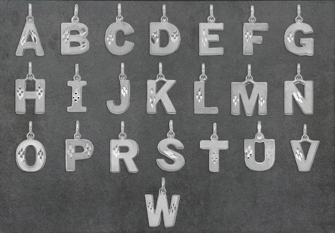 14K Gold Block Letters Diamond-cut Charm Pendant - Solid Gold - Alphabet