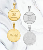 Load image into Gallery viewer, Personalized Baseball or Softball Pendant with Name and Player Number in 10K 14K Gold or Sterling Silver
