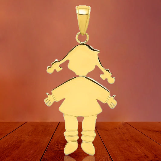 14k Yellow Gold Flat Engravable Girl Boy Charm Pendant - with Chain Options