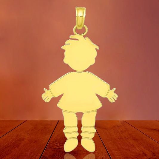 14k Yellow Gold Flat Engravable Girl Boy Charm Pendant - with Chain Options