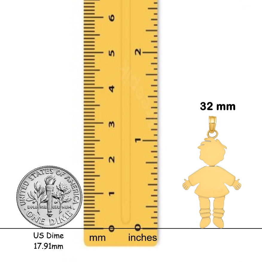 14k Yellow Gold Flat Engravable Girl Boy Charm Pendant - with Chain Options