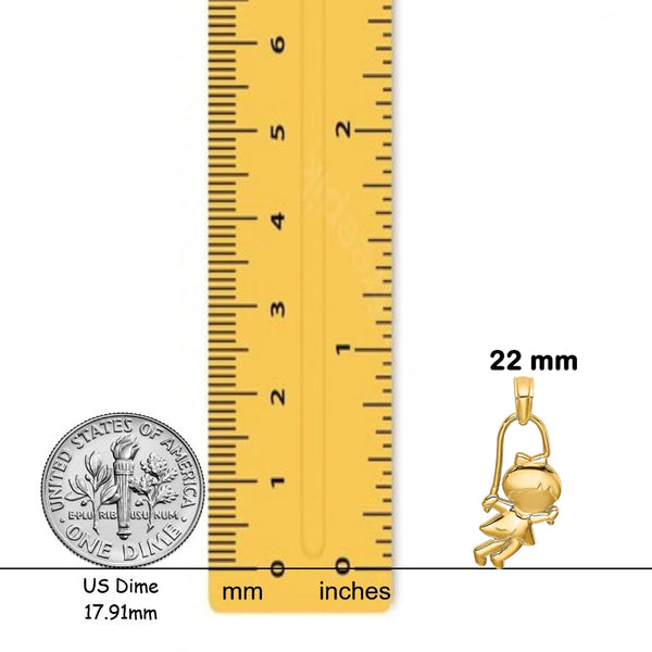14k Yellow Gold  Girl with Jump Rope Charm pendant - with Chain Options