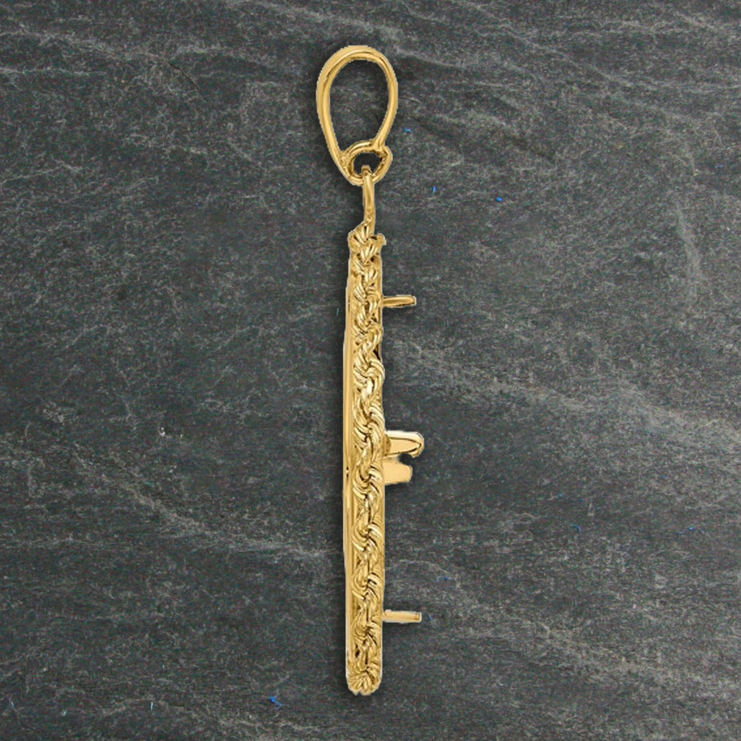 14K Yellow Gold Coin Bezel Mounting Pendant - 4 Different Sizes - Polished Rope Cushion Shape Prong Coin Bezel Pendant with Chain Options