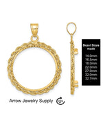 Load image into Gallery viewer, 14K Yellow Gold Coin Bezel Mounting Pendant - 7 Different Sizes - Diamond-cut with Rope Prong Coin Bezel Pendant - with Chain Options
