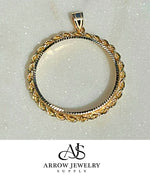 Load image into Gallery viewer, 14K Yellow Gold Coin Bezel Mounting Pendant - 7 Different Sizes - Diamond-cut with Rope Prong Coin Bezel Pendant - with Chain Options

