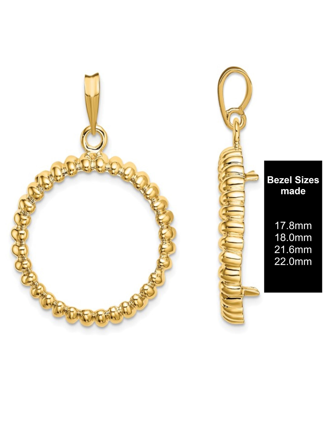 14K Yellow Gold Coin Bezel Mounting Pendant - 4 Different Sizes - Polished Fluted Prong Coin Bezel Pendant - with Chain Options