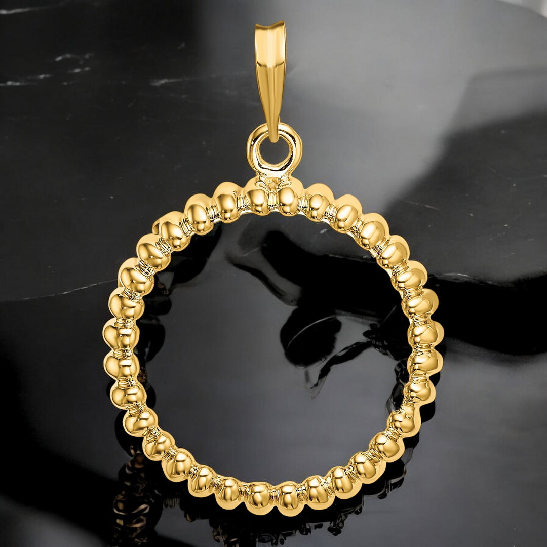 14K Yellow Gold Coin Bezel Mounting Pendant - 4 Different Sizes - Polished Fluted Prong Coin Bezel Pendant - with Chain Options