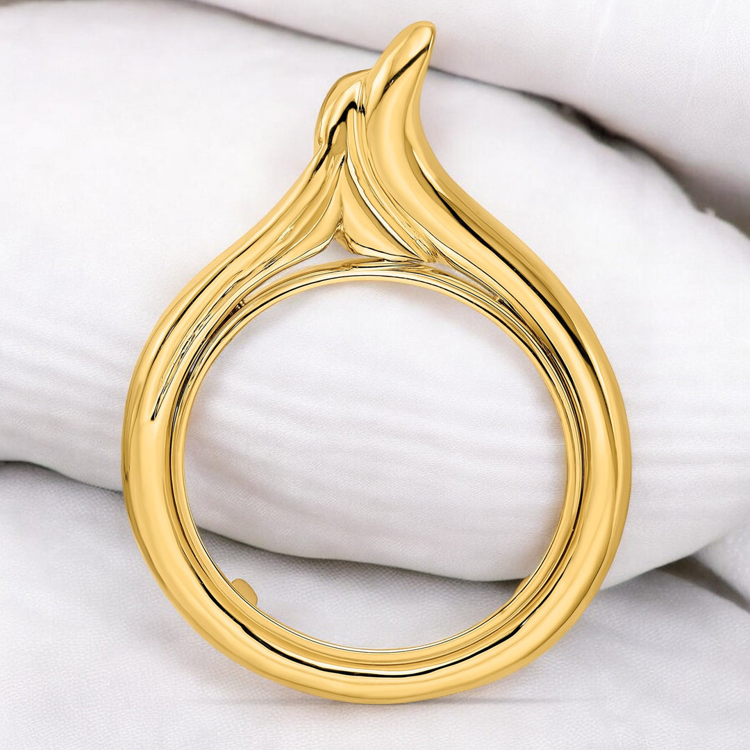 14K Yellow Gold Coin Bezel Mounting Pendant - 9 Different Sizes - Polished Curved Teardrop Prong Coin Bezel Pendant - with Chain Options