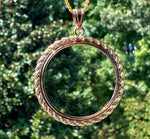 Load image into Gallery viewer, 14K Yellow Gold Coin Bezel Mounting Pendant - 7 Different Sizes - Polished Casted Rope Prong Coin Bezel Pendant with Chain Options
