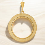 Load image into Gallery viewer, 14K Yellow Gold Coin Bezel Mounting Pendant - 9 Different Sizes - Polished and Textured Prong Coin Bezel Pendant - with Chain Options
