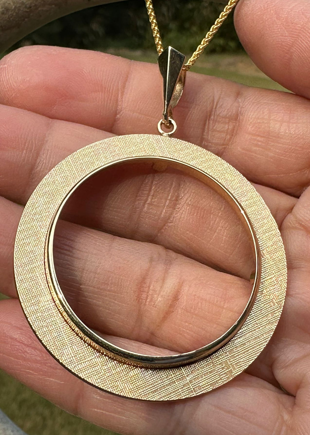 14K Yellow Gold Coin Bezel Mounting Pendant - 9 Different Sizes - Polished and Textured Prong Coin Bezel Pendant - with Chain Options