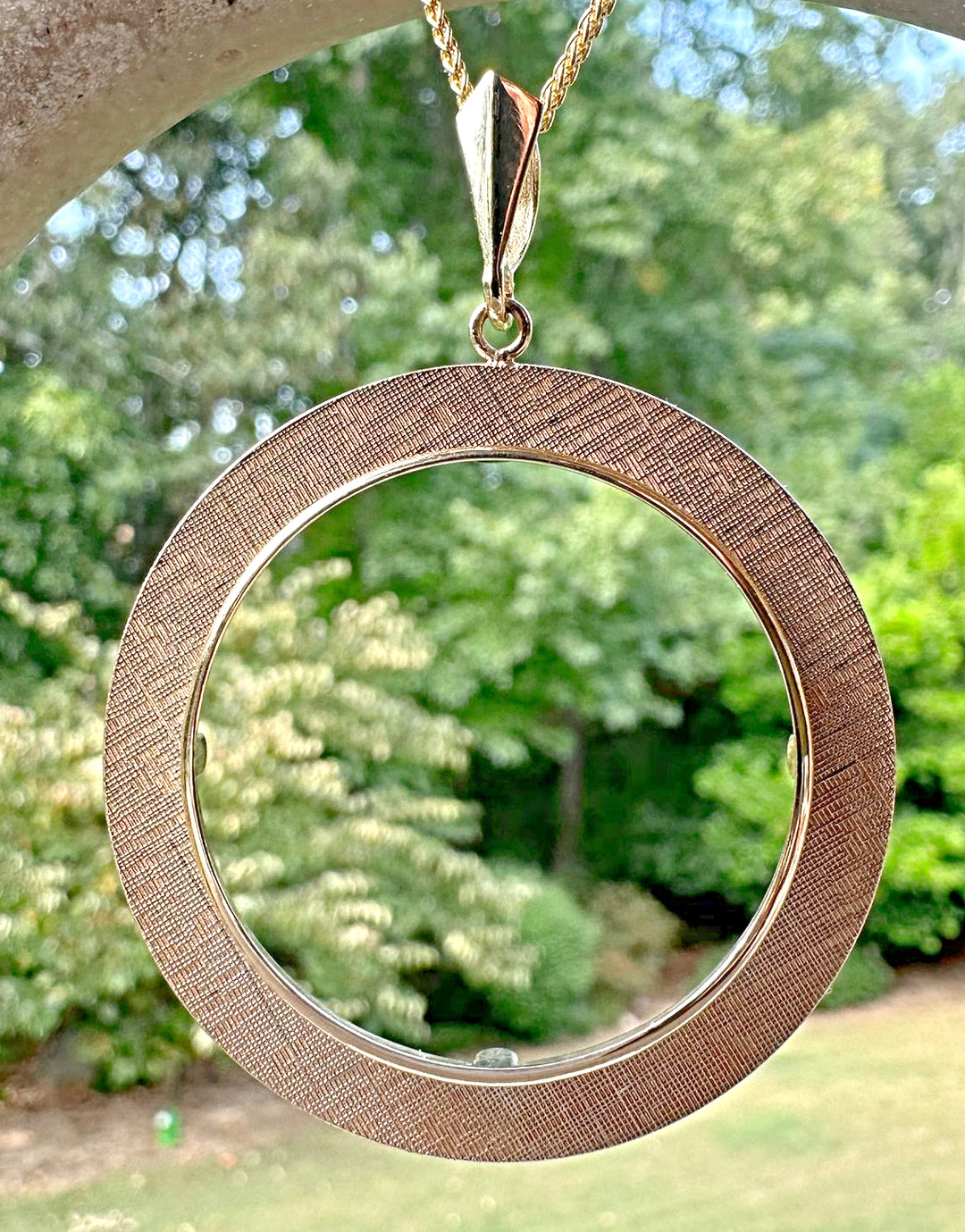14K Yellow Gold Coin Bezel Mounting Pendant - 9 Different Sizes - Polished and Textured Prong Coin Bezel Pendant - with Chain Options
